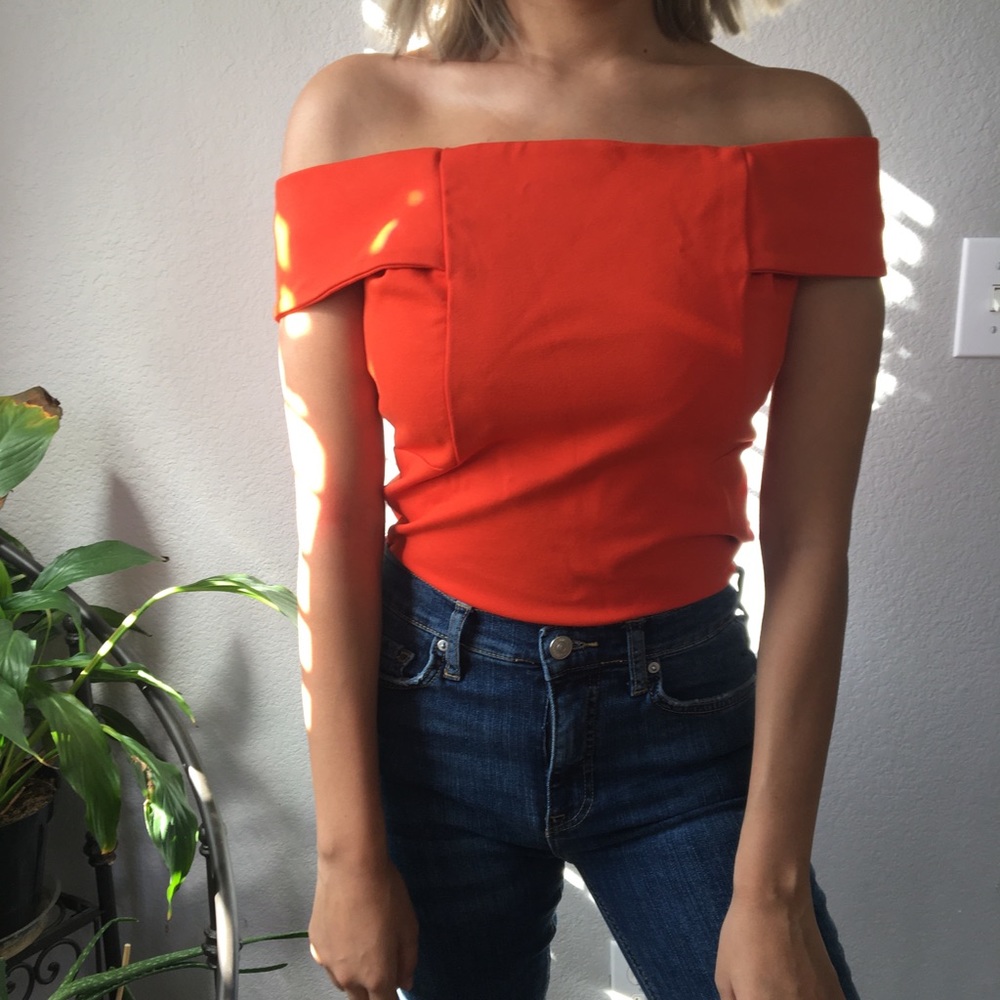 Anthropologie orange off the shoulder top